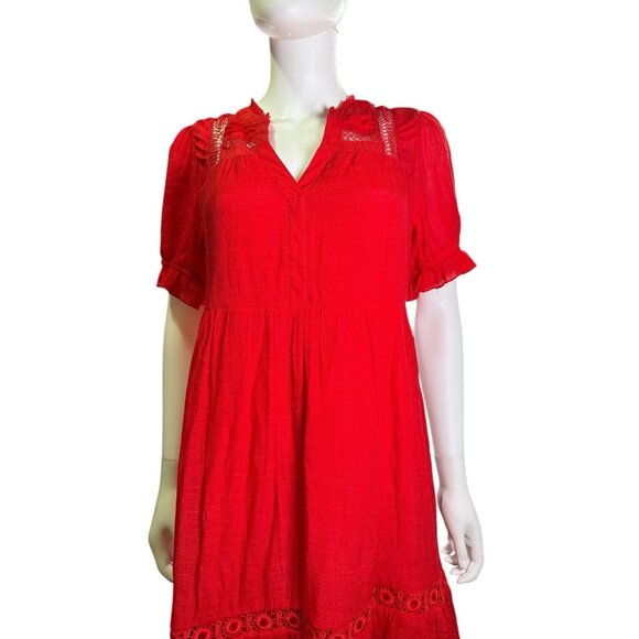 Indigo Rose Embroidered Red Lace Boho Midi Dress Short Sleeve Polyester Sz M EUC - Picture 3 of 7